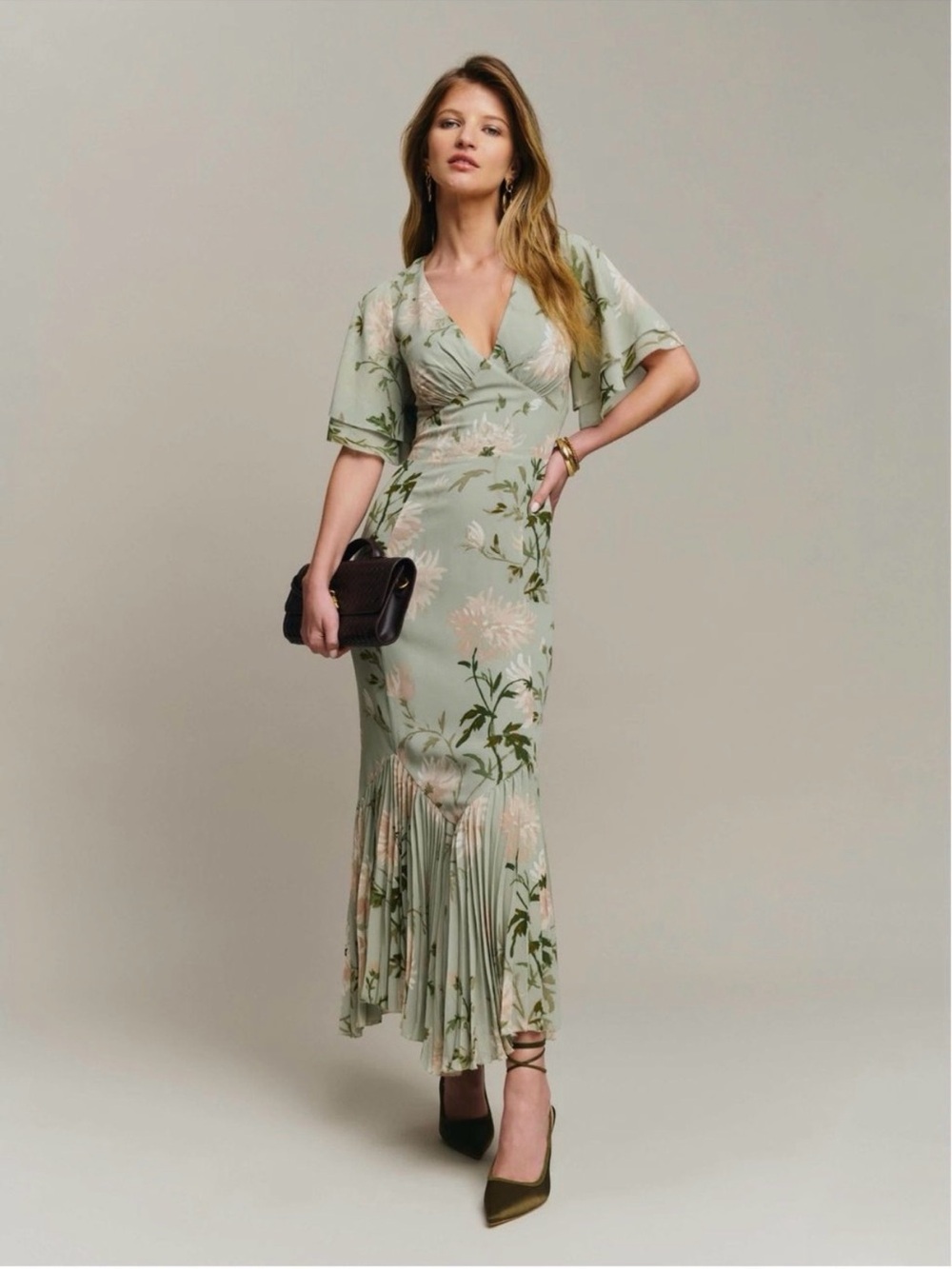 Reformation Salvia Dress in Pergola (Light Sage Floral) Maxi Dress